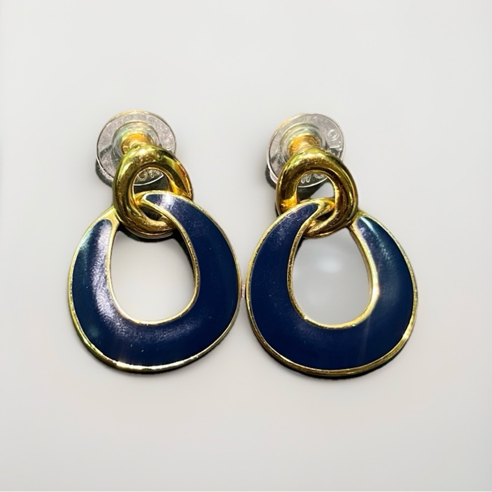 Vintage Monet Gold and Blue Hoop Earrings
